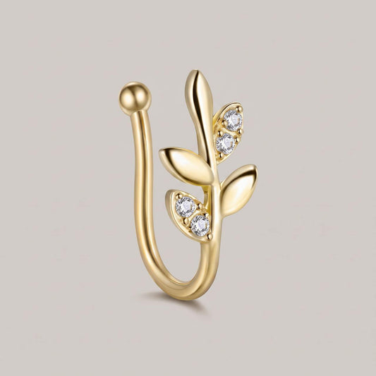 Nep neuspiercing clip blaadjes goud