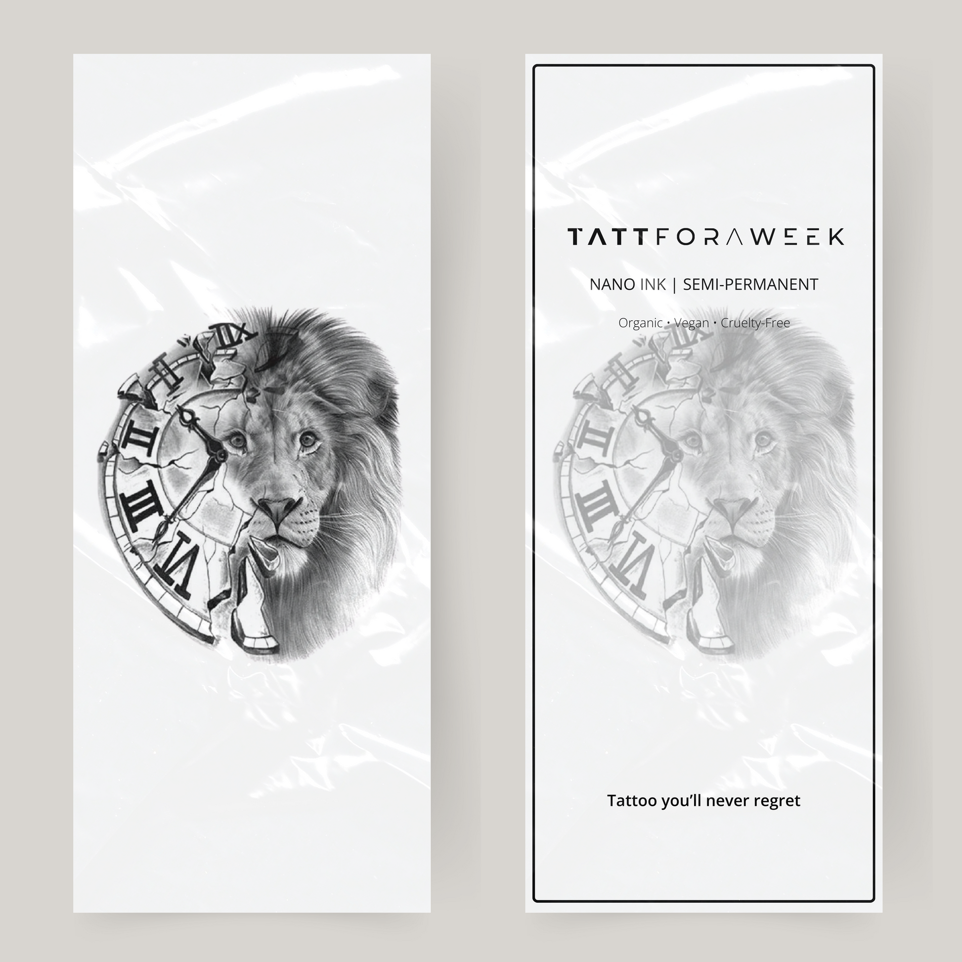 Grote nep tattoo klok & leeuw