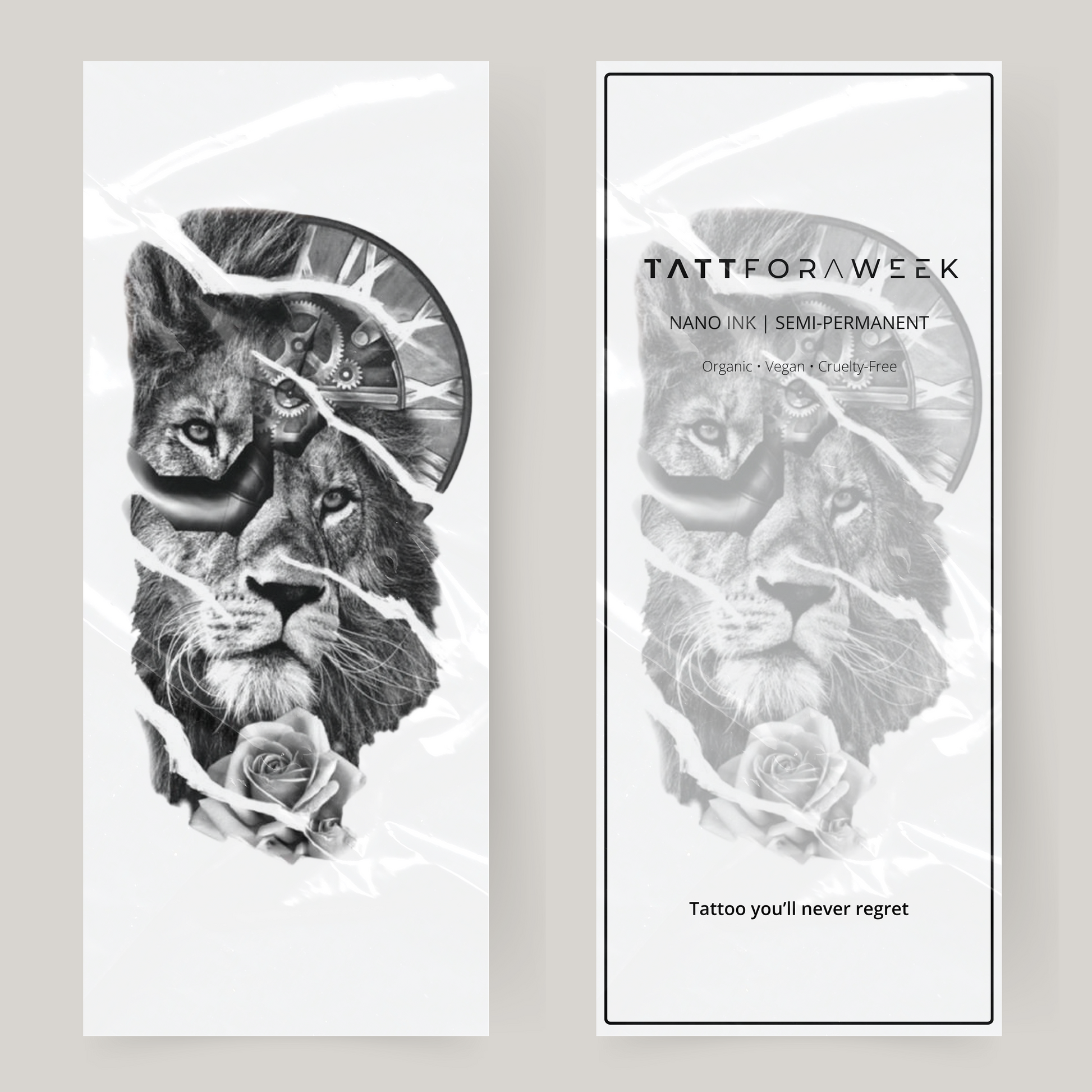 Grote nep tattoo leeuw & klok